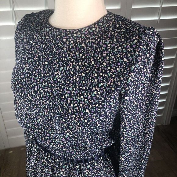 Vtg 80s Stuart Alan Petites Blue Floral Secretary Dress 14 Blouson Prairie - Picture 11 of 12